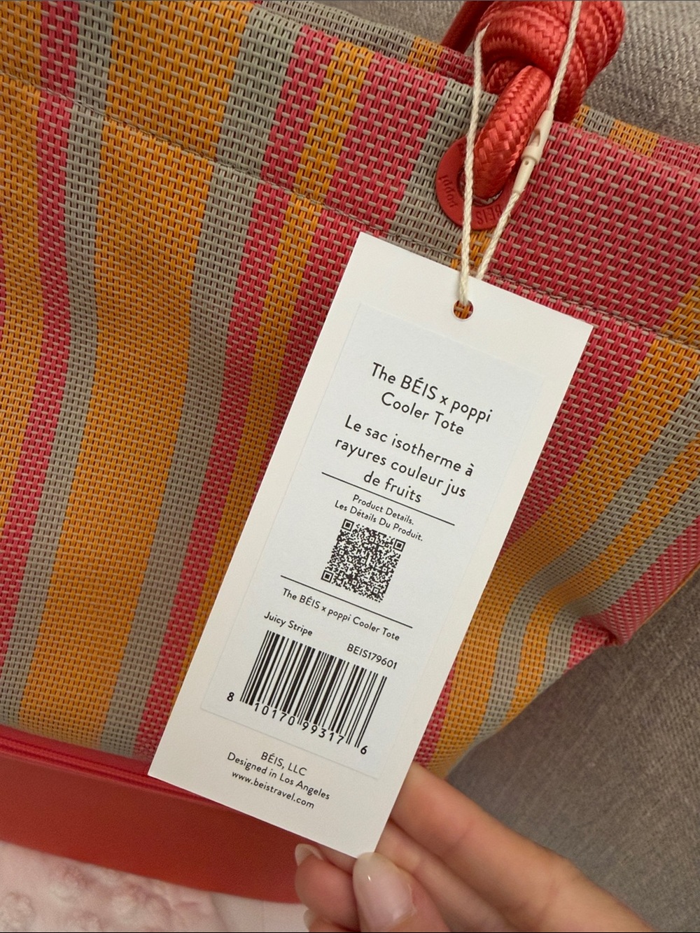 BEIS x Poppi The Cooler Tote in Juicy Pink Orange Summer Pool Tote BNWT - Picture 10 of 12